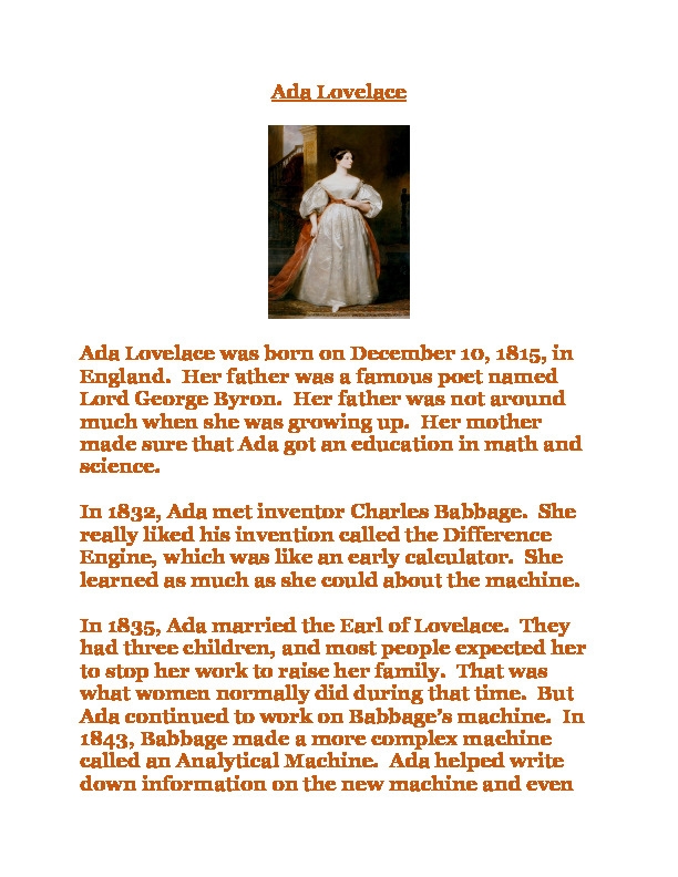 Ada Lovelace Fact Sheet Thumbnail