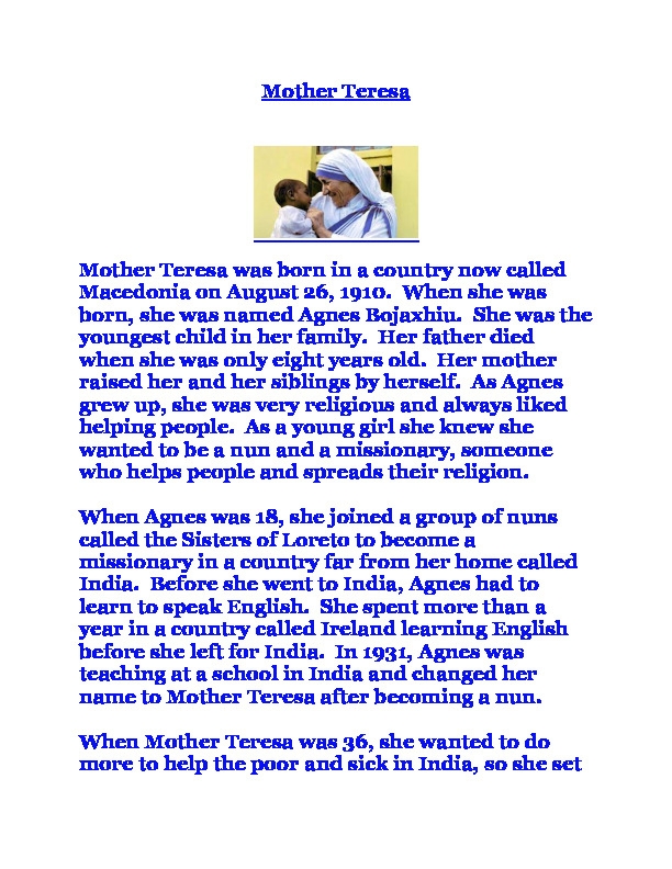 Mother Teresa Fact Sheet Thumbnail