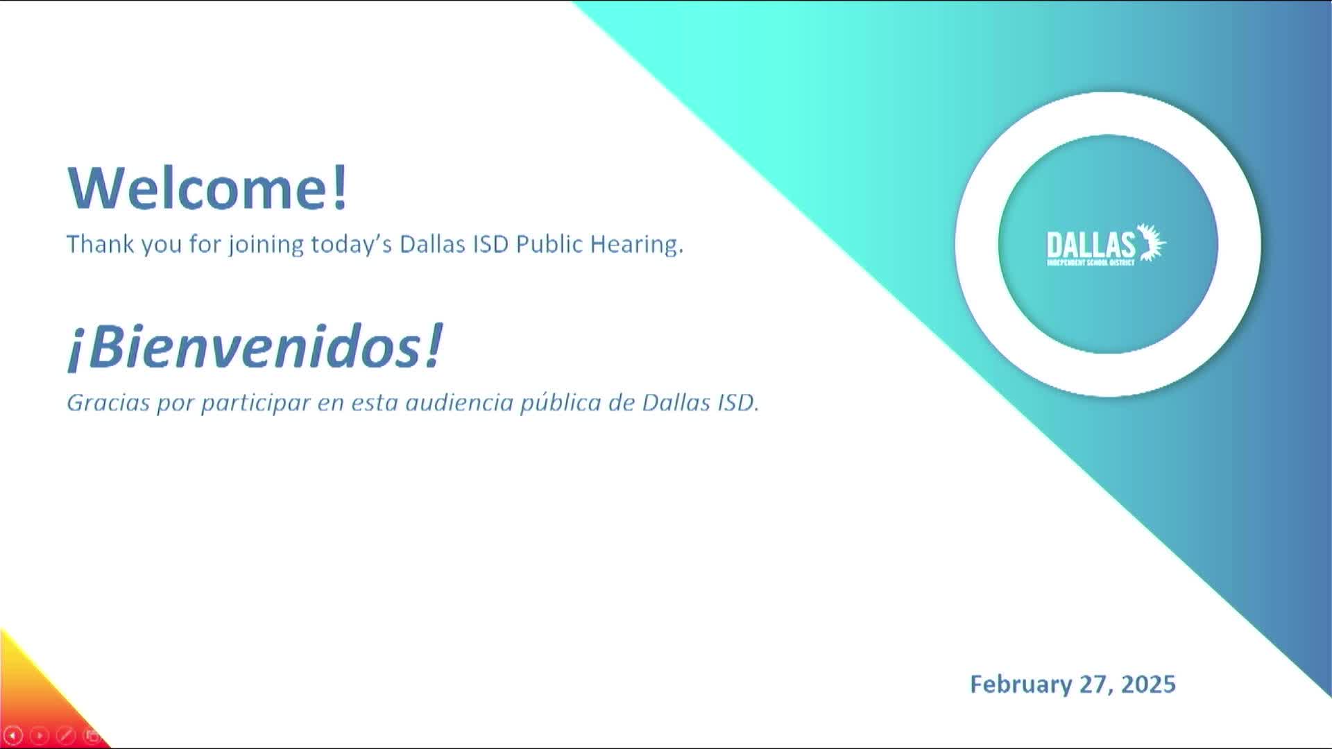 Dallas ISD Board Meetings - (S1) English | Live Stream - February 27, 2025, 8:32 pm Thumbnail