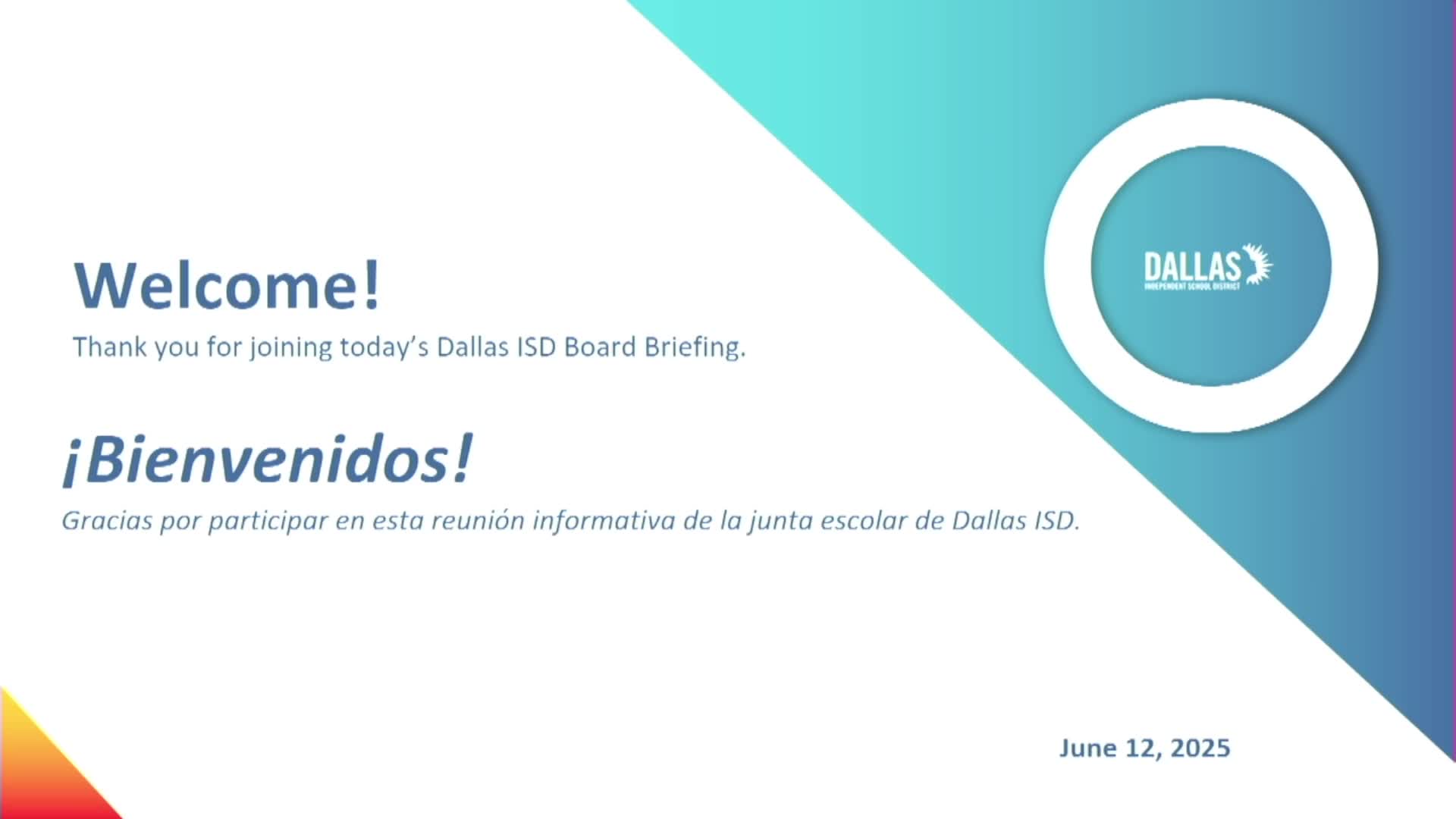 Dallas ISD Board Meetings - (S1) English | Live Stream - June 12, 2025, 6:41 pm Thumbnail