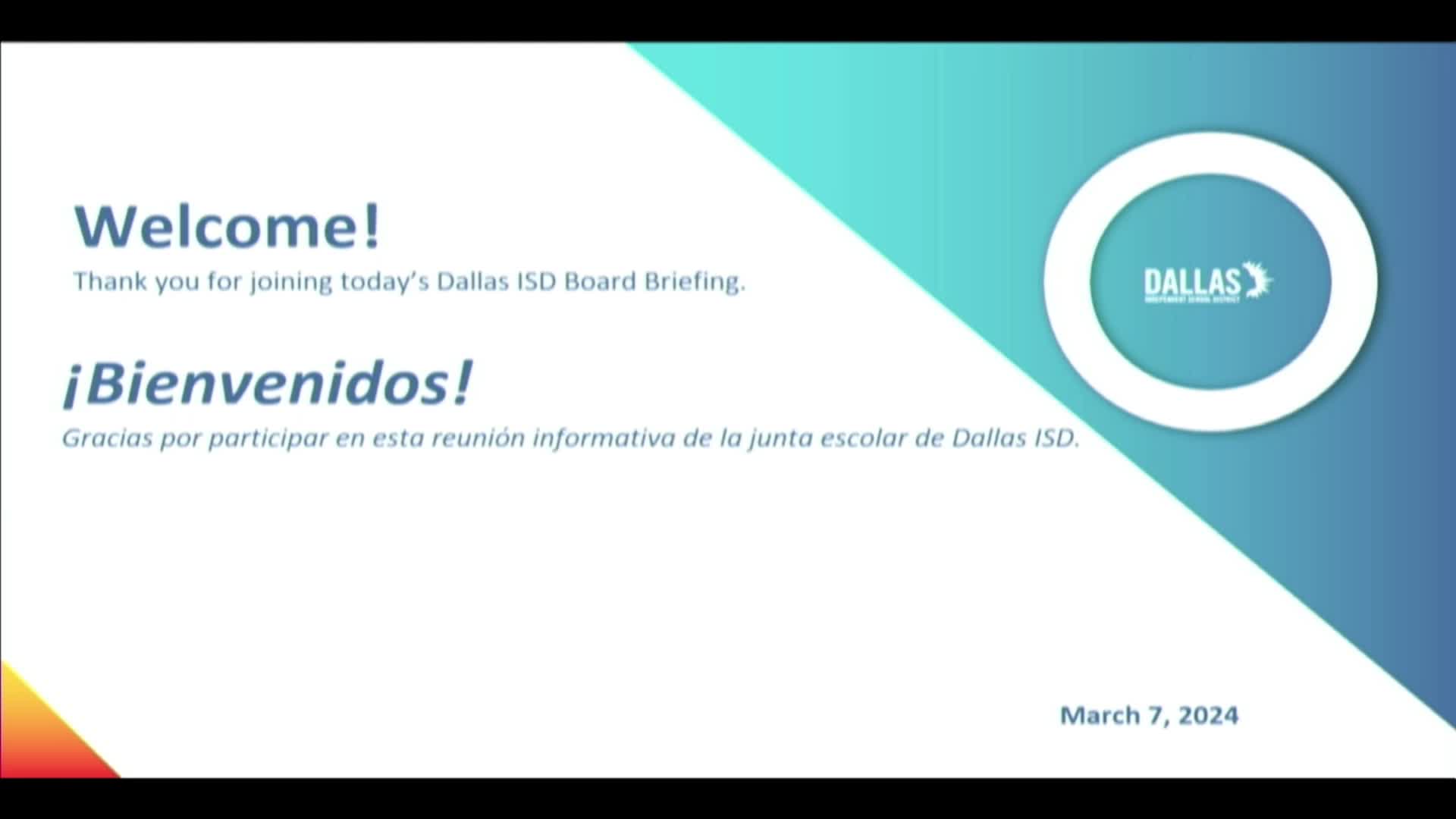 Dallas ISD Board Meetings - en espanol | Live Stream - March 7, 2024, 1:45 pm Thumbnail