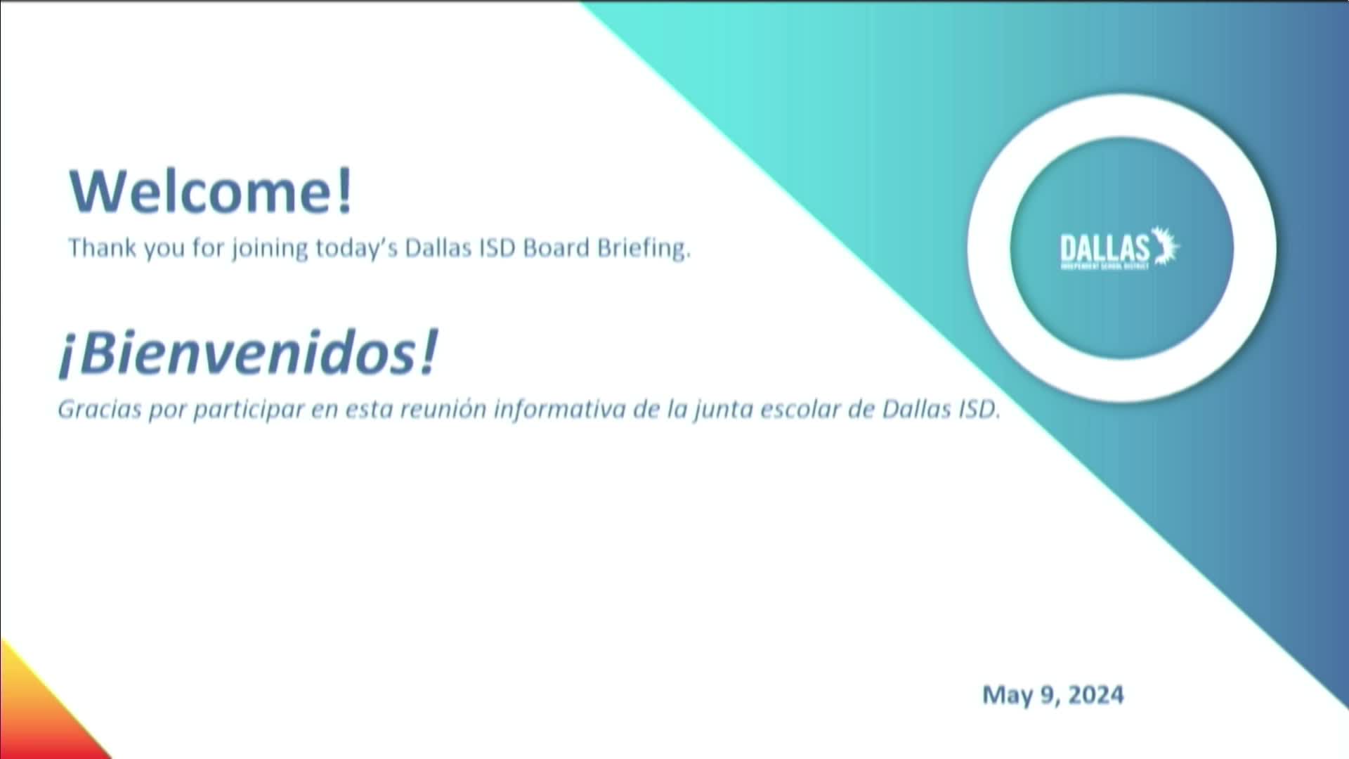 Dallas ISD Board Meetings - en espanol | Live Stream - May 9, 2024, 2:10 pm Thumbnail