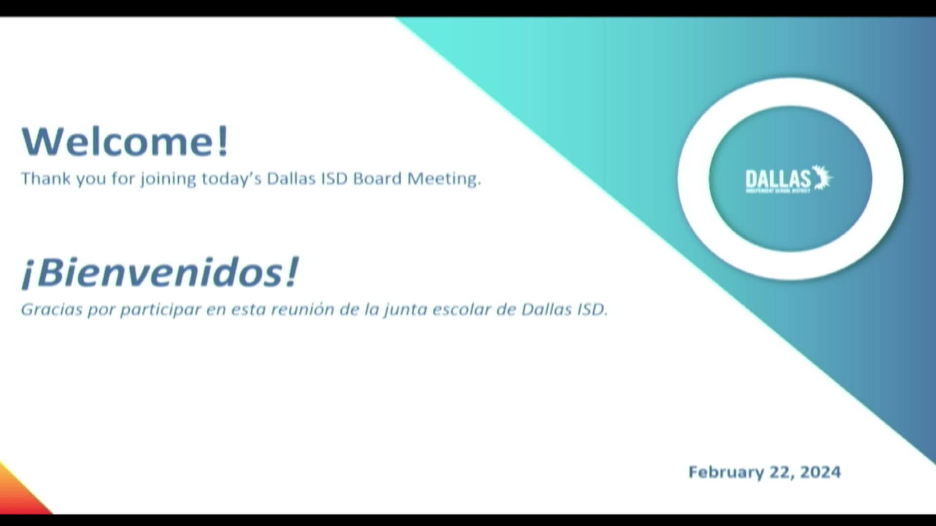 Dallas ISD Board Meetings - en espanol | Live Stream - February 22, 2024, 8:23 pm Thumbnail