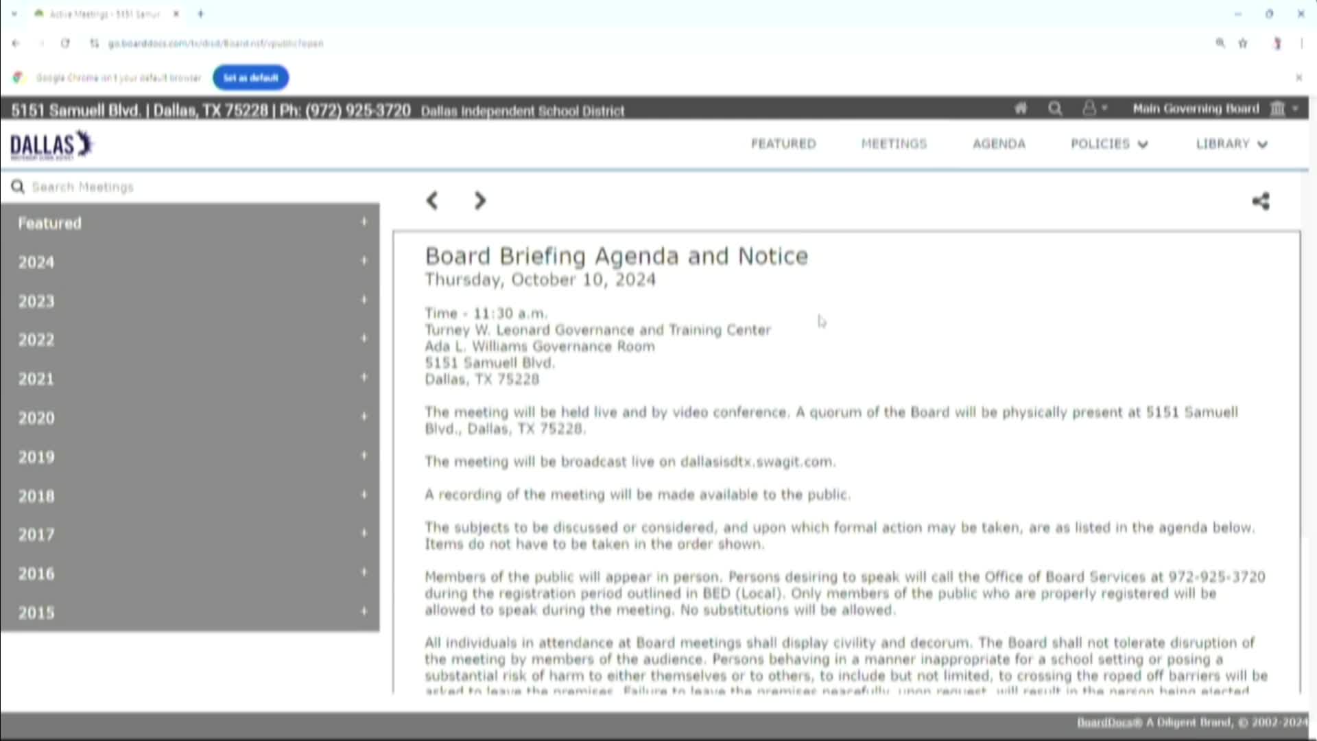 Dallas ISD Board Meetings - en espanol | Live Stream - October 10, 2024, 2:17 pm Thumbnail